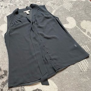 Banana Republic Sheer Grey Sleeveless Blouse with Neck Tie Scarf Detail